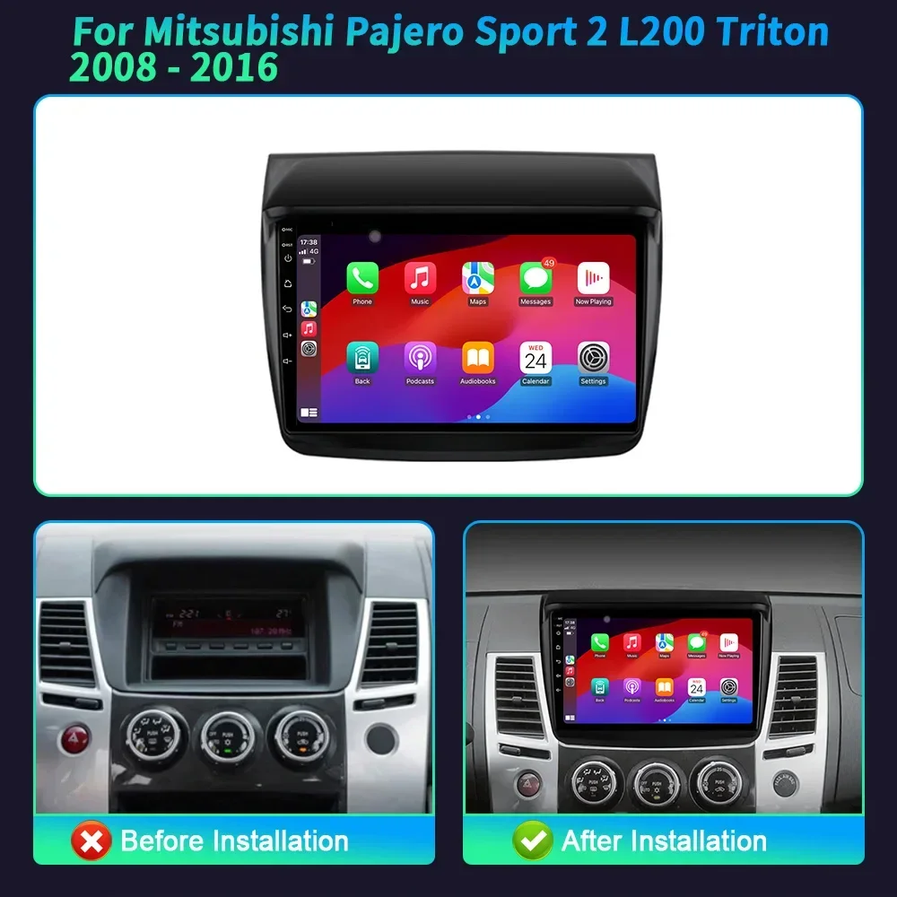 Android 14 For Mitsubishi Pajero Sport 2 L200 Triton 2008-2016 Car Radio Multimedia Video Player BT Carplay 4G GPS Touch Screen