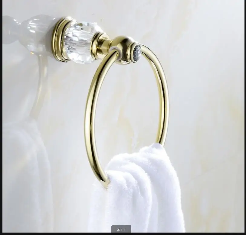 

Crystal Brass Towel Rack Round Ring Bathroom Wall-mounted Storage Racks Decorative Organizer Shelf Holder