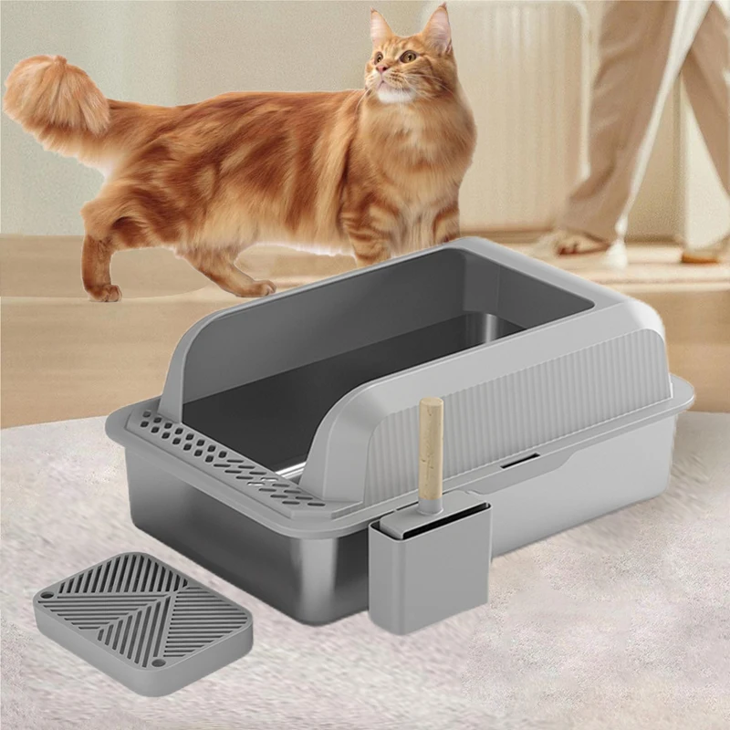 Clean Odor Control Stainless Steel Maine Coon Toilet Box Stainless Steel Cat Litter Pan For Large Cats