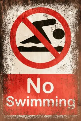 No Swiming Safety Warning, Aged Look Vintage Retro Style Sign Pool Harbour Beach