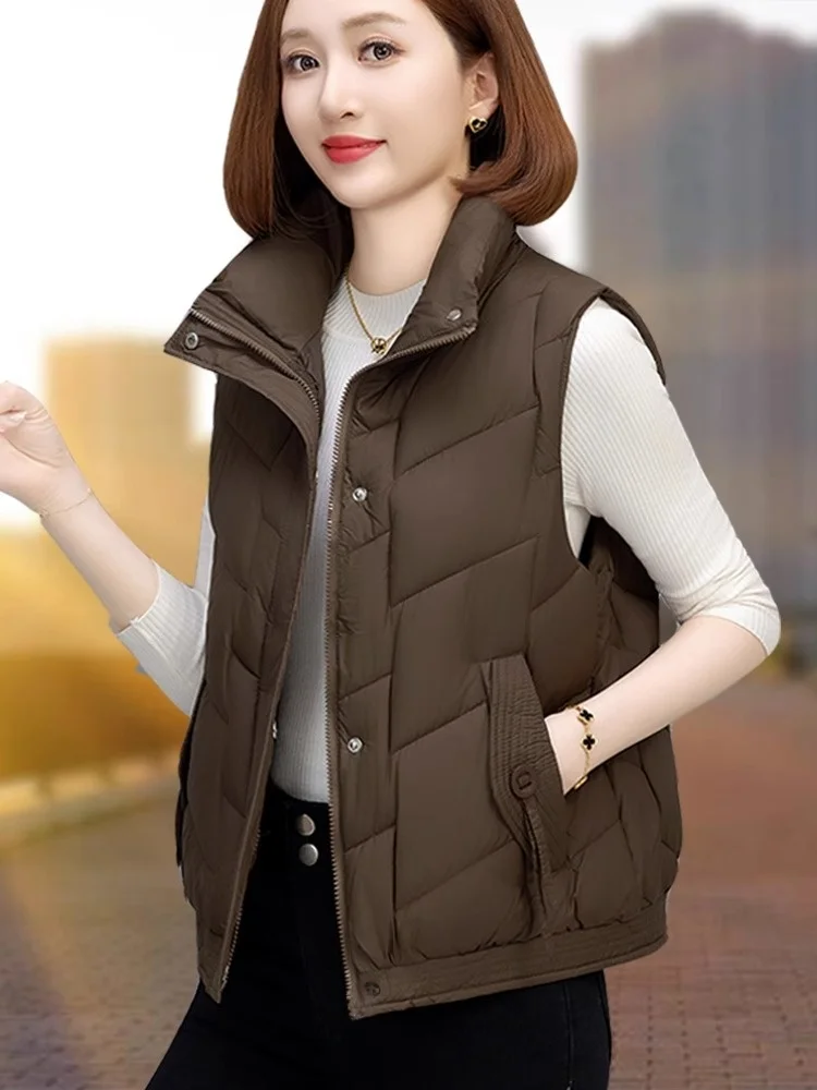 

Women's down Cotton Khaki Vest Autumn Winter Outerwear Warm Sli Faionable ort Zipper Closure Color Polyester