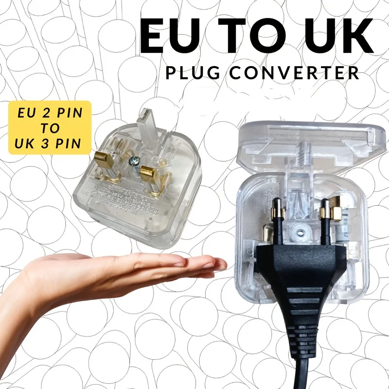 (EU TO UK | FUSED) Transparent EURO 2 Pin Plug Converter / EU To UK travel Plug / Power Converter