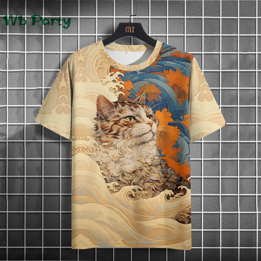 Vintage Cat Pattern Print Short Sleeve T-shirts Man Cat Print Custom T shirt Vintage Shirts Graphic Tee Men\'s Summer Clothes Tee