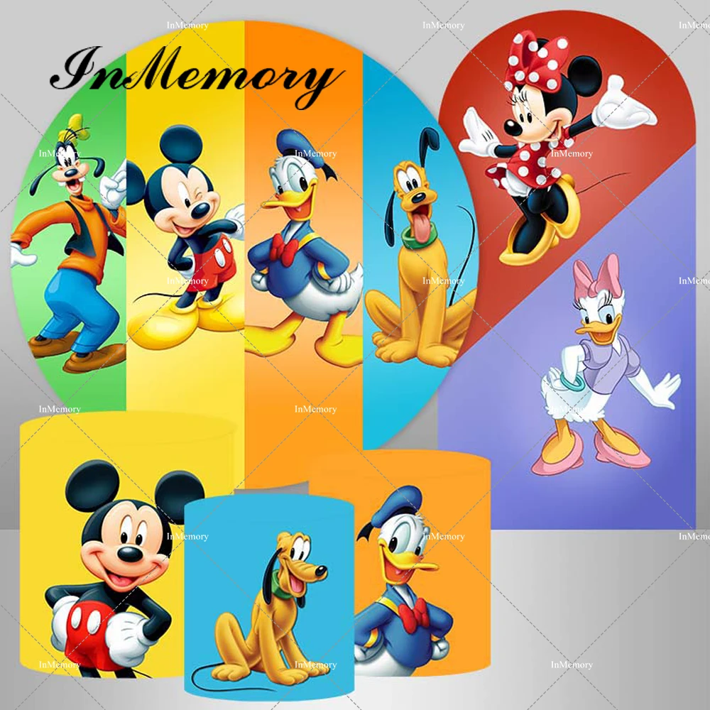 Cartoon Mickey Minnie Clubhouse Arch Backdrop Cover for Kids Baby Shower 1st Birthday  Party Photography Background Customized