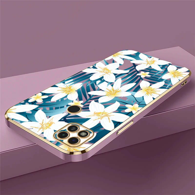 Shockproof Soft Phone Case For Xiaomi Redmi 14C 12 12C 13C 5G 13 A1 A2 Plus A3 A5 Plating TPU Silicone Flower Print Cover