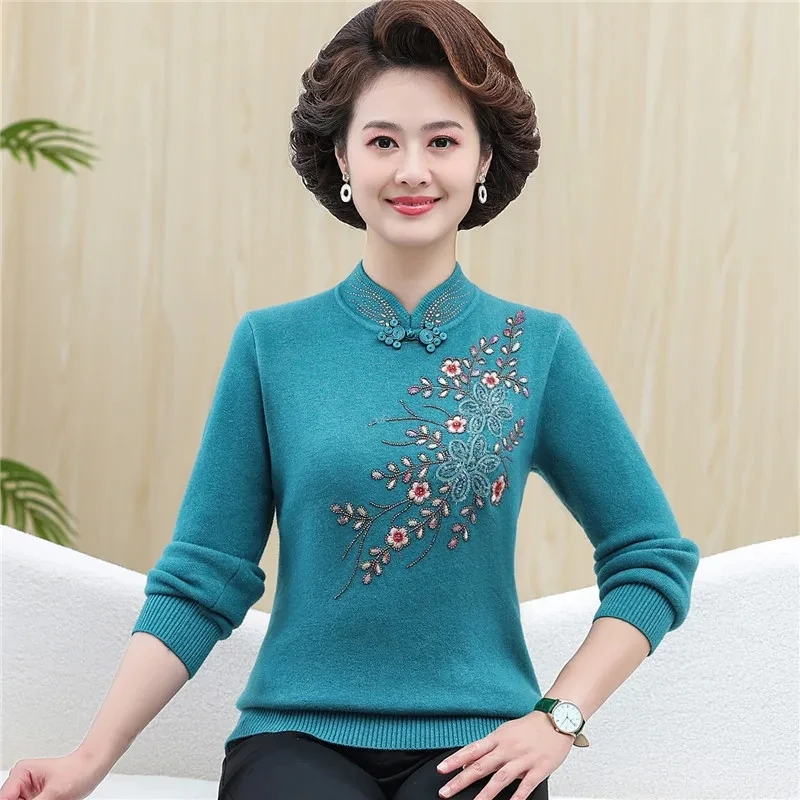 Autumn Winter Middle Aged Women Clothing New Velvet Warm Knitted Pullover Sweaters Casual Tops Female Long Sleeved Jumpers 4XL
