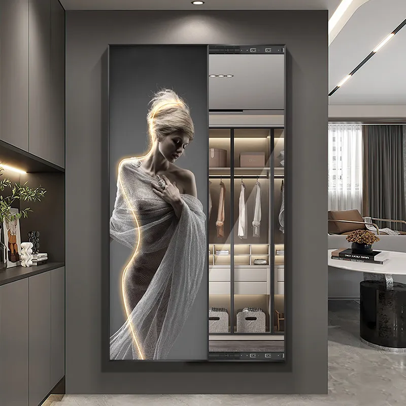 Beauty simple entrance mirror painting hidden dressing gym hidden full length bedroom contact