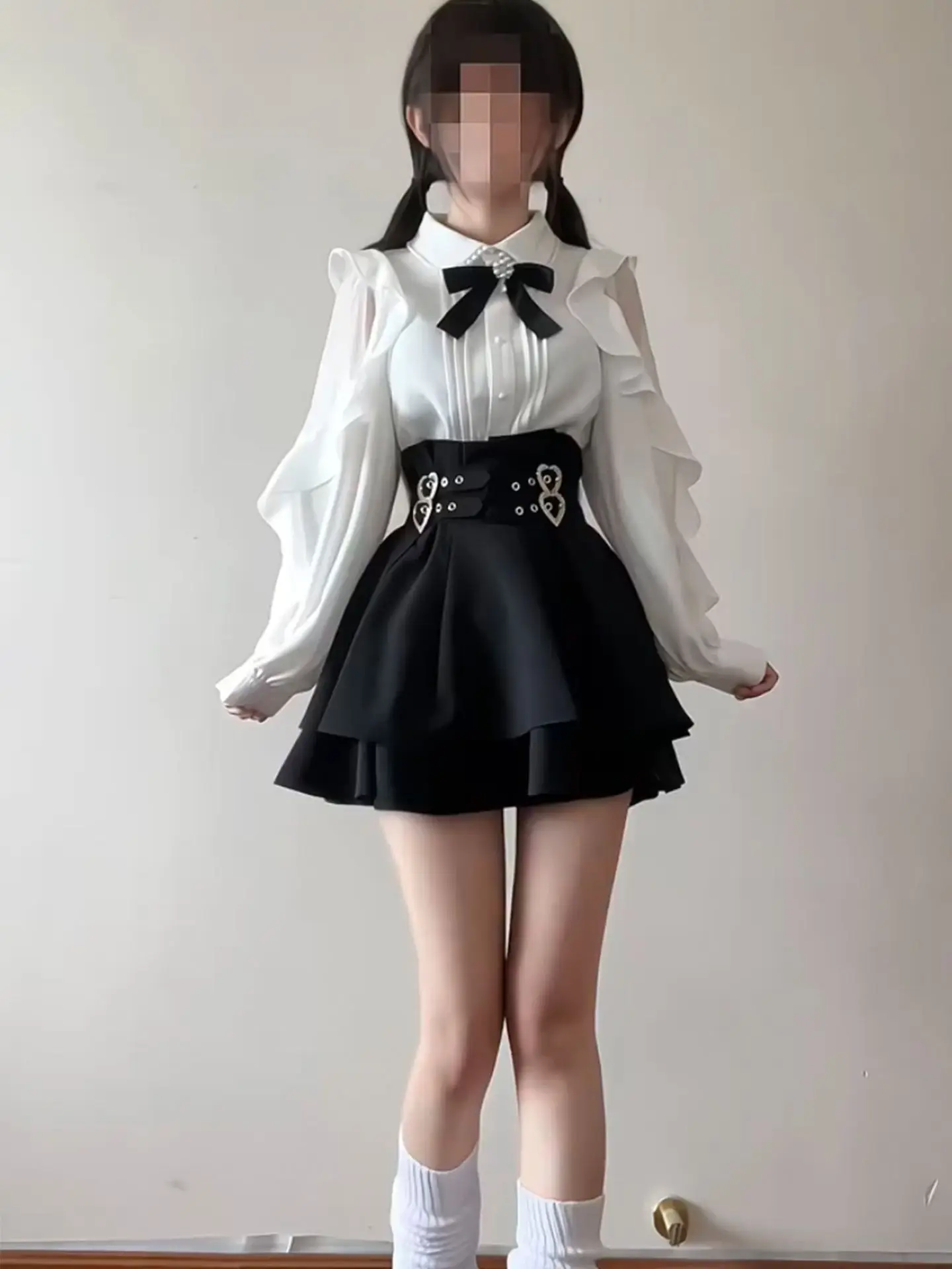 

Sweet Girl Japanese Sle College Wind Skirt Set Women's Autumn New Cake ort Skirt with Bellflower A-Line Waist-Cinchi...