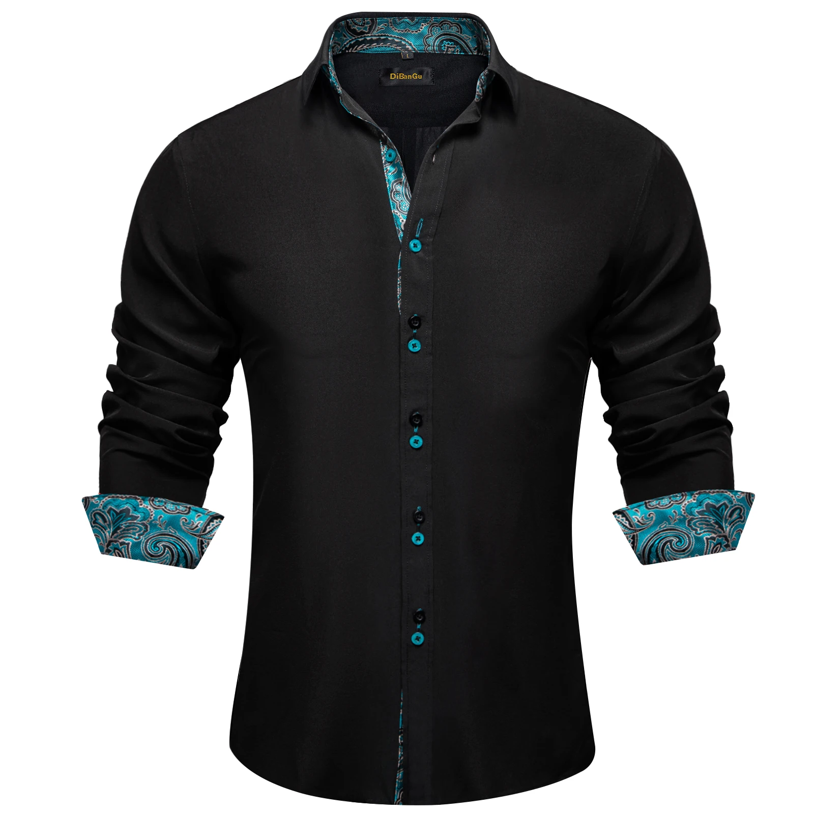 DiBanGu Men Shirt Long Sleeve Black Solid Red Paisley Color Contrast  Fashion Dress Shirt for Men Button-down Collar Men Clothing - AliExpress  200000343