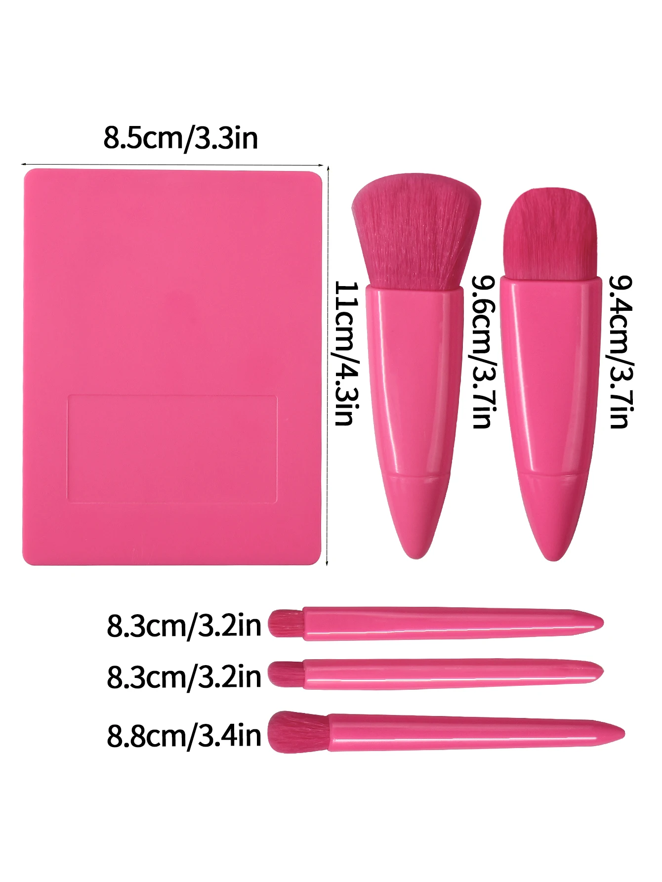 Ensemble de pinceaux de maquillage de taille de voyage, 5 pièces, Mini pinceaux de maquillage, petit Kit de pinceaux cosmétiques à fonction complète avec étui et miroir