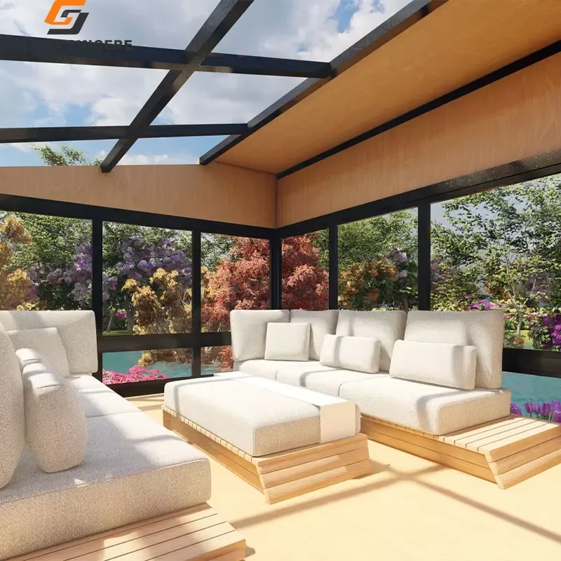 Modern Sliding Style Retractable Sun Room for Aluminum Heat Insulation Glass House with Horizontal Roof Roller and Aluminum