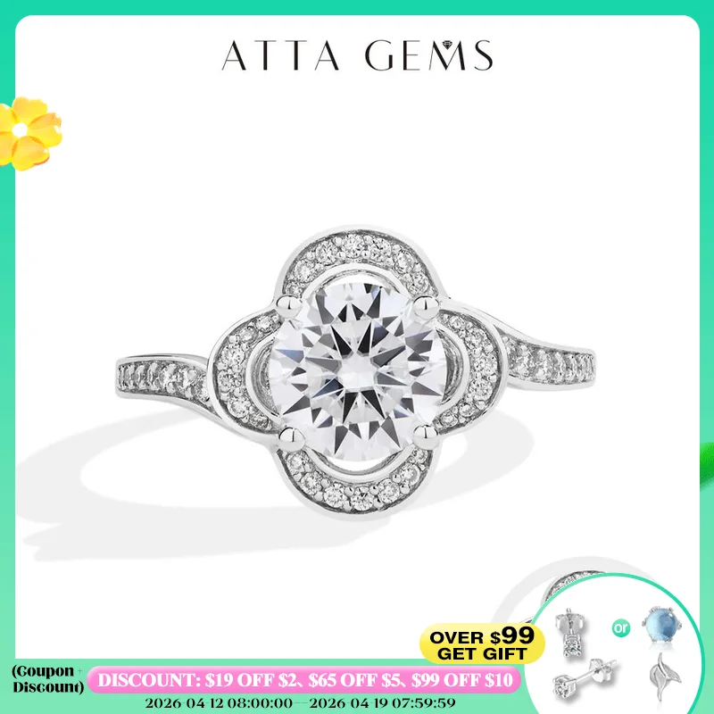 

ATTAGEMS Роскошное кольцо с муассанитом DVVS1 1,5 карата 100% стерлинговое серебро 925 пробы для женщин в форме цветка обручальное кольцо ювелирные изделия новые