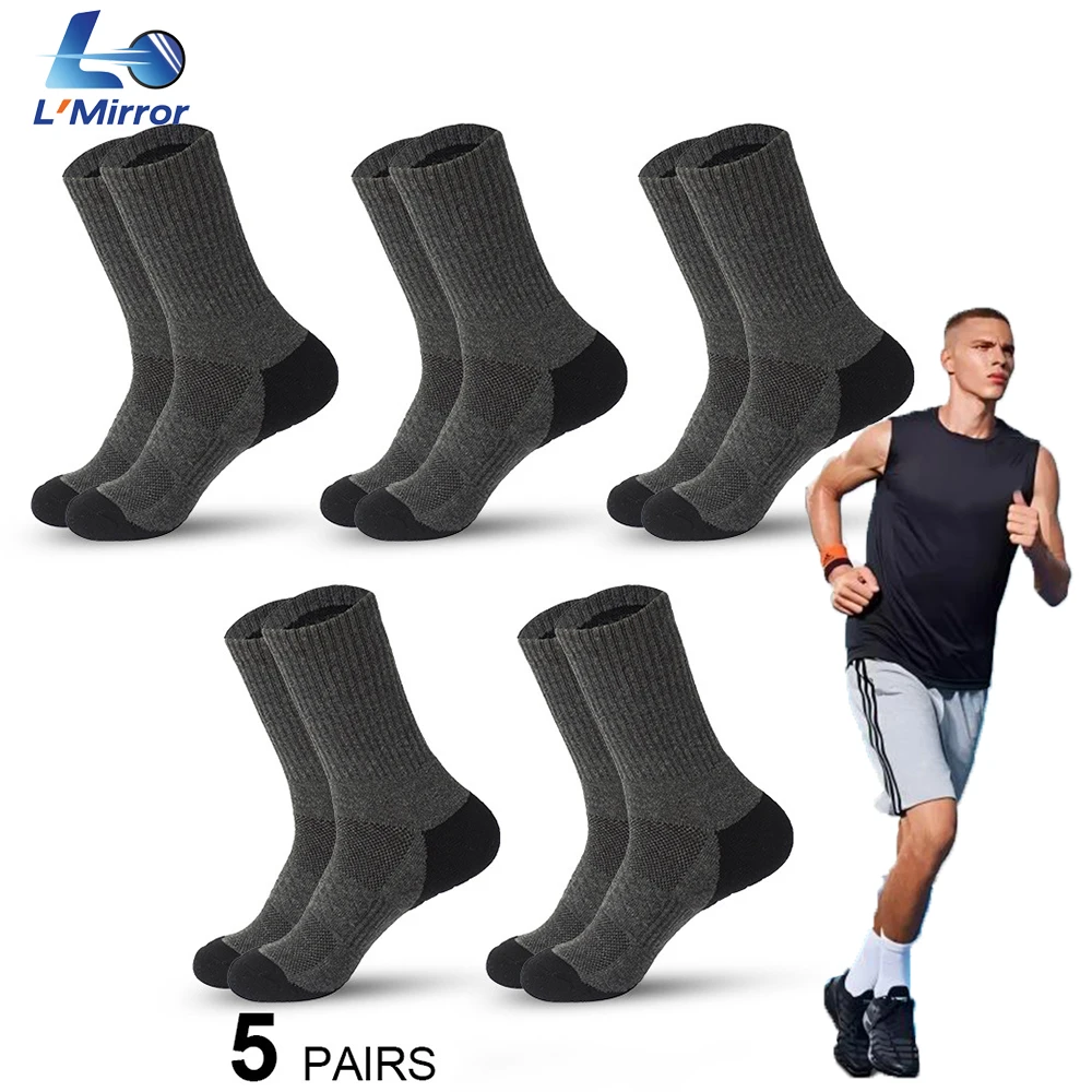 

L●Mirror 5 Pairs Athletic Crew Socks for Men Women - Moisture Wicking Cushion, Breathable Lightweight Performance Boot Socks