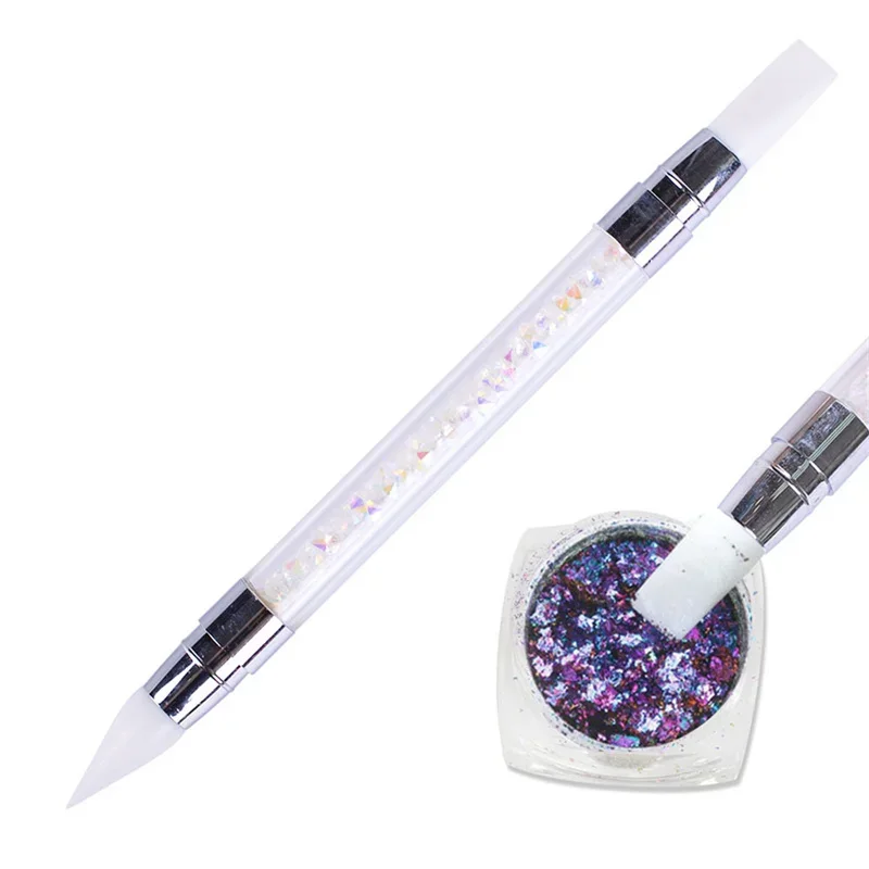 Doppelseitiger Silikon-Nagelkunst-Stift, Nagelkunst-Pinsel, Spiegelglitter-Puder, Punktier- und Malstift für Maniküre – Detail 10