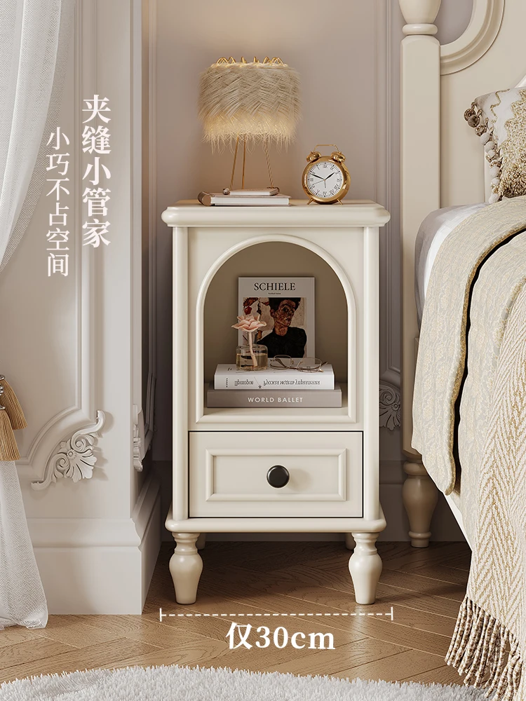 French cream wind solid wood bedside table, household bedroom small very narrow simple modern storage locker 2