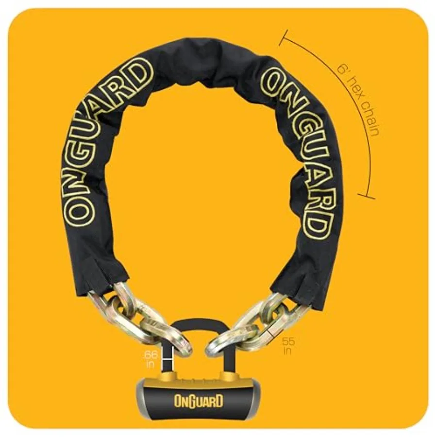 Onguard Beast Chain Lock with X4 Padlock Steel Black Durable Security Chain for Bikes and Gear