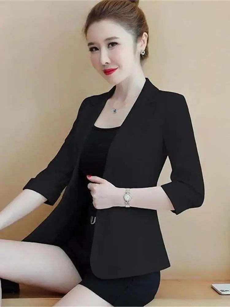 

Women's Casual ort Suit Jaet Thin White Profional Spring Summer Seven-Quarter Sve Small Size Cleanfit Sle