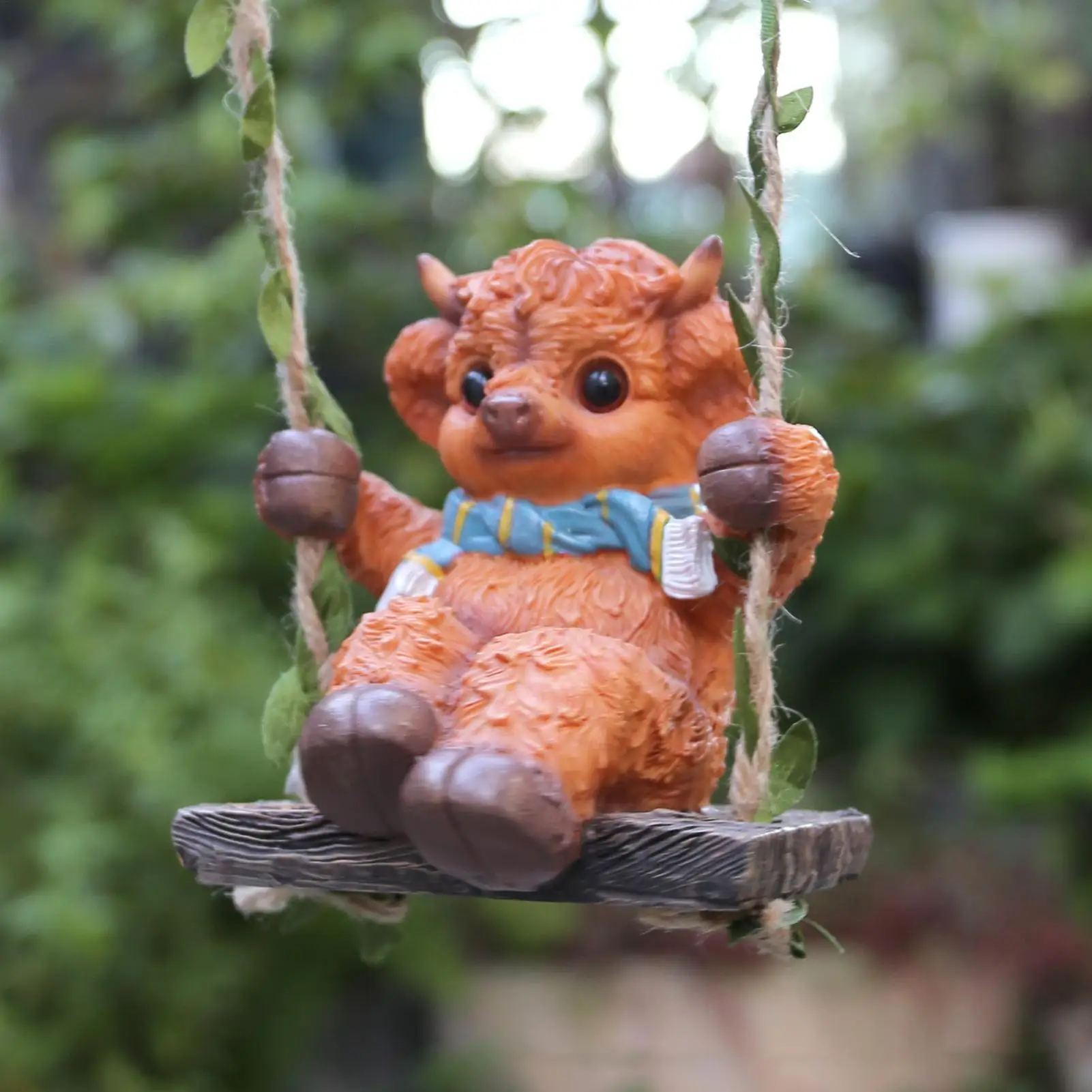 

Highland Cow Figurine Garden Decor Resin Highland Cow Swing Figurine Craft Balcony Sculpture Craft For Balcony Fence Courtyard
