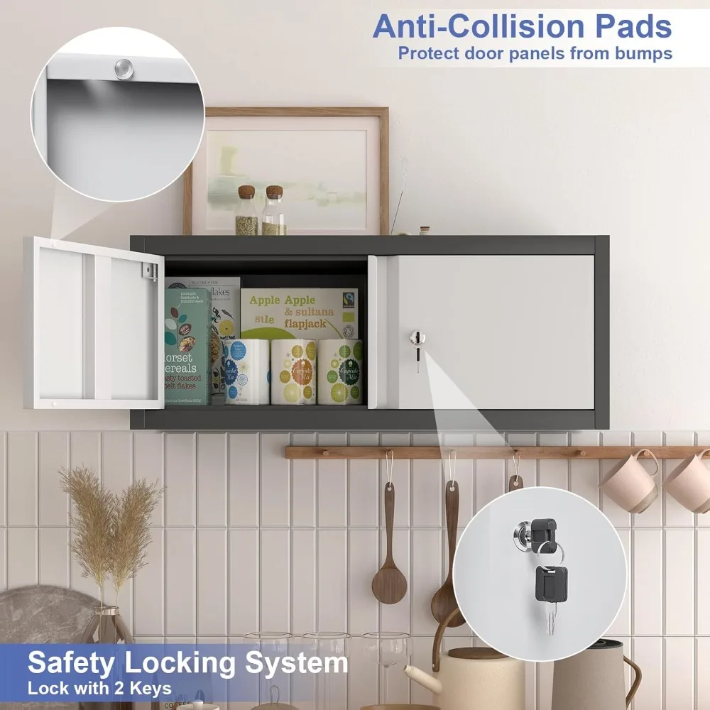 Шкаф с металлическим замком, настенное крепление для гаражного шкафа высотой 12,8 дюйма, стальное хранилище с дверцами и полками, плавающая организация хранения для