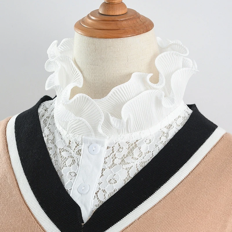 Picture 4: Women Pleated Ruffle Stand Collar Detachable Floral Lace High Neck False Collar Sweater Half Shirt Decorative Collar Accessories