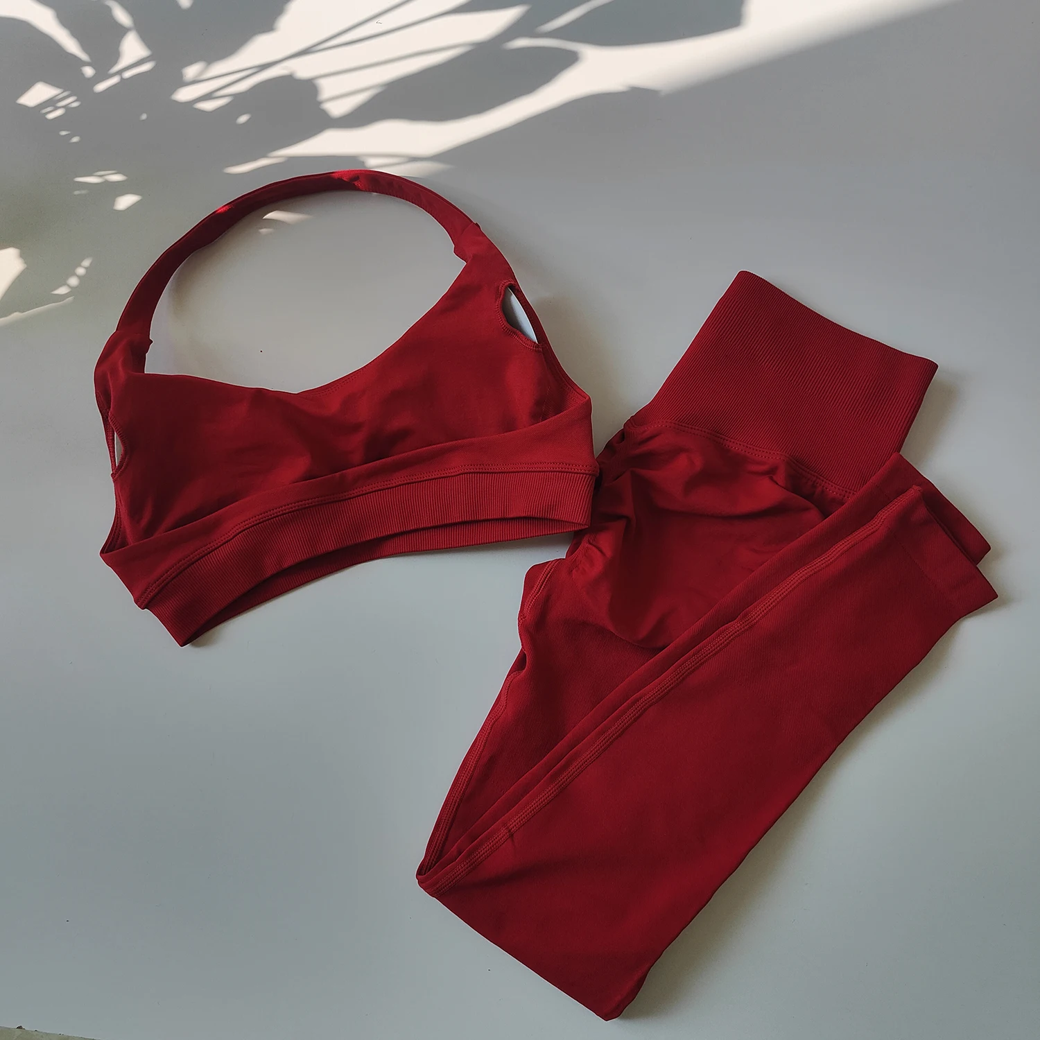 2-teiliges Damen-Yoga-Set, Nahtlose Fitness-Sportbekleidung, Neckholder-Sport-BH, Passende Yoga-Leggings für Workout-Sets, Gym-Outfit – Detail 19
