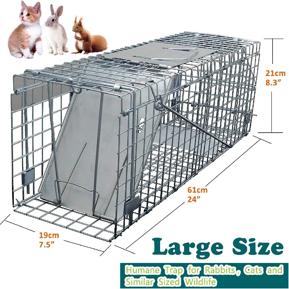 New Live Animal Cage Trap Humane Cat Rodent Control Folding with Handle for Rabbits Stray Cats Squirrels Raccoons Groundhogs