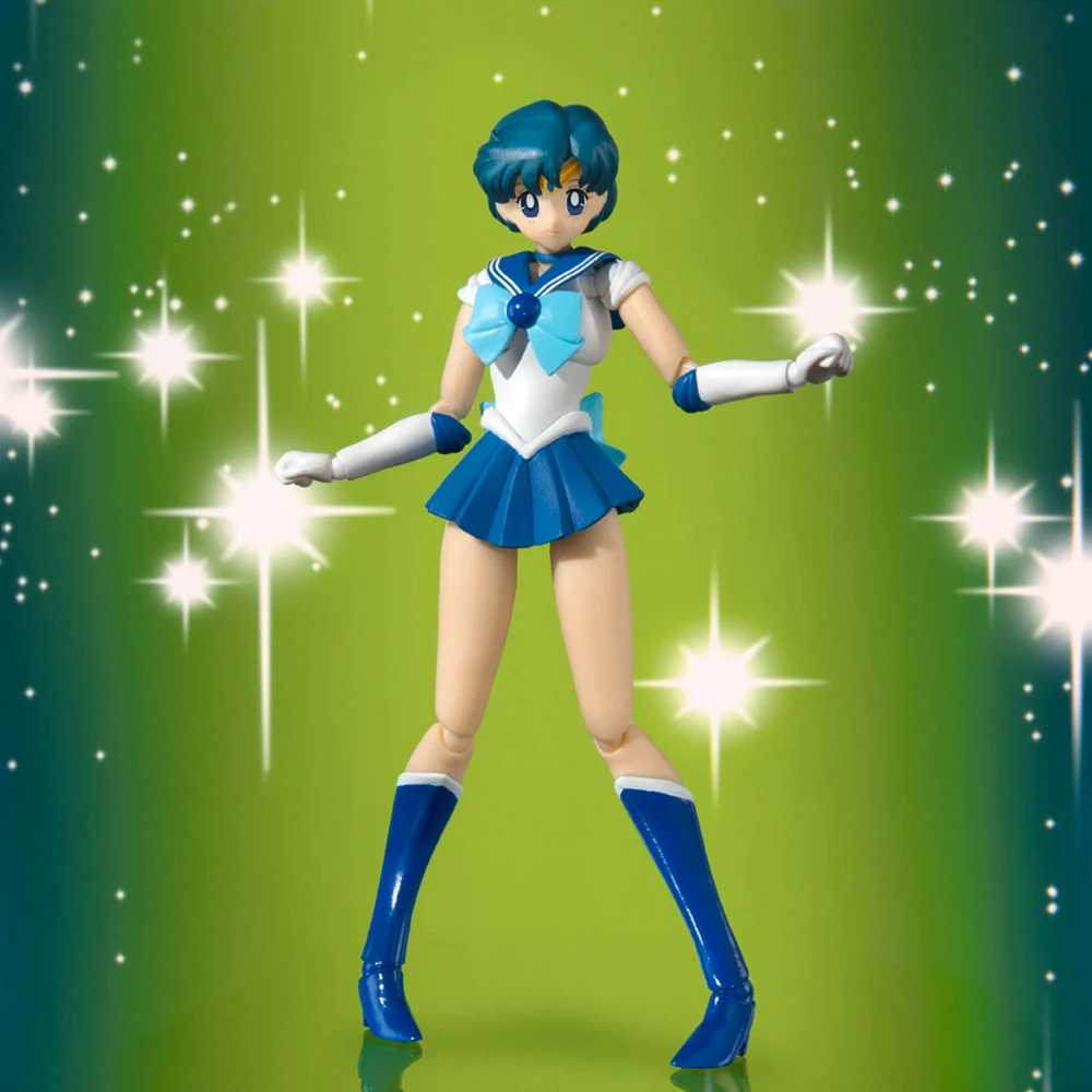 Original Genuine Bandai S.H.Figuarts Sailor Moon Sailor Mercury Mizuno Ami Action Figure Anime Collectible Model Toy Dolls Gift