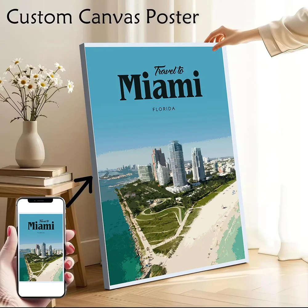 Visit Miami Canvas Wall Art Poster Custom Photo Print Modern Painting for Fans Home and Decoration Decor Living Room Bedroom