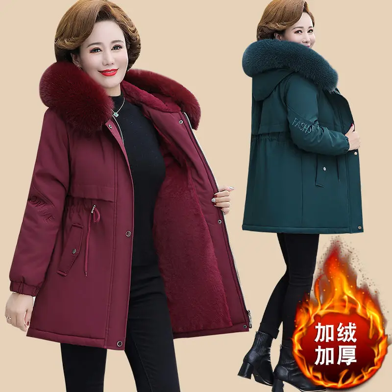 Women'S Warm Collar Cotton Jacket With Zipper Plush Lining Long Sleeved Slim Fitting Hooded Winter Outdoor Warm Outwear LX407