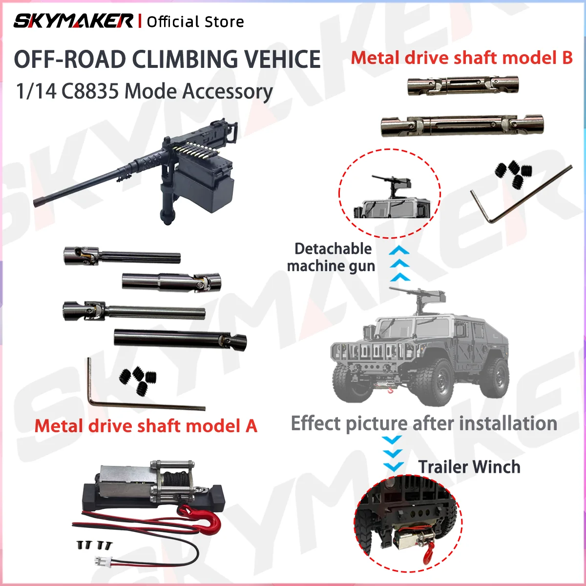 

Комплект металлических приводных валов JJRC C8835, лебедка, пулемет, оригинальные аксессуары для радиоуправляемой машины C8835, запчасти для тюнинга