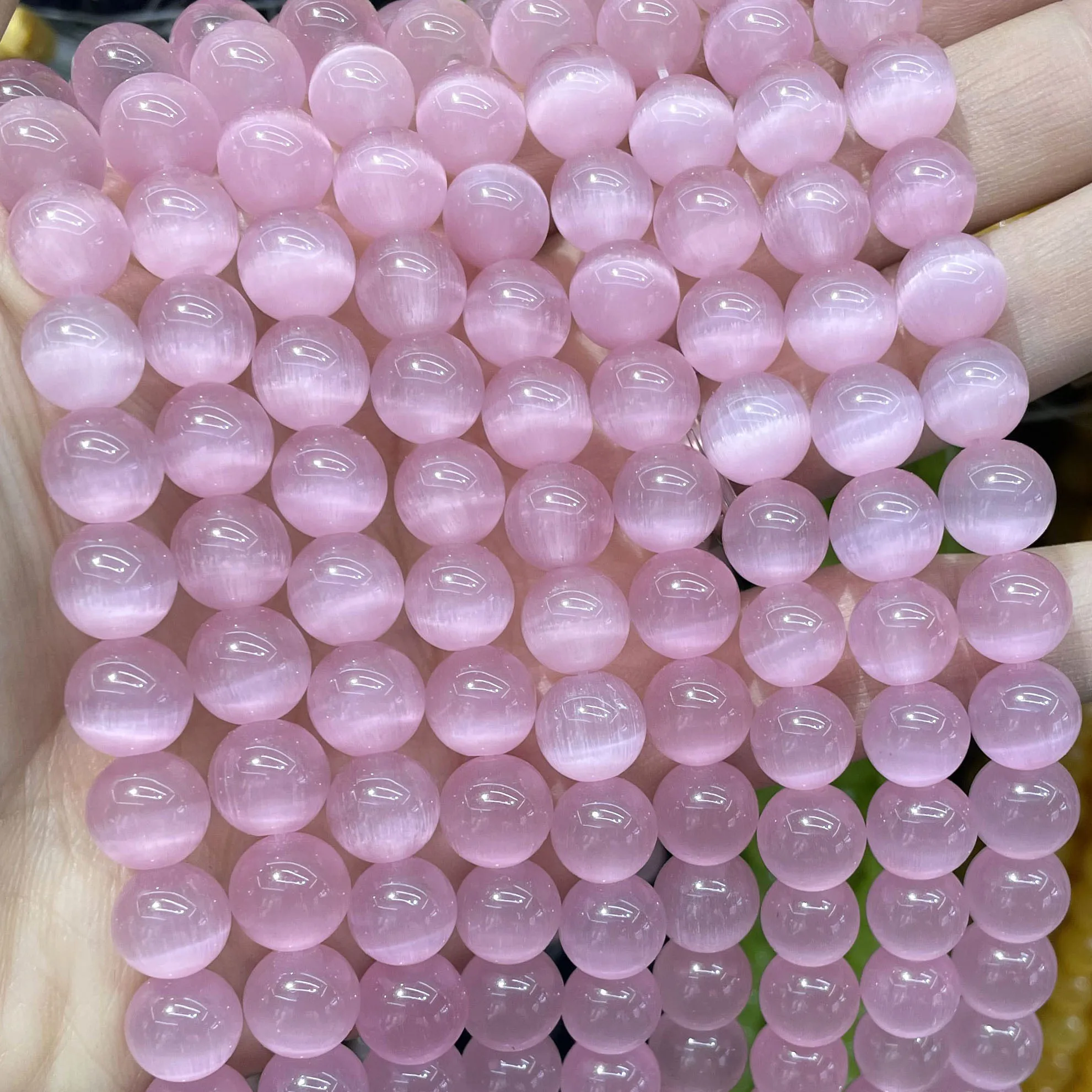 Natural Stone 6 8 10 MM Pink White Blue Green Cat Eye Opal Round Spacer Beads For DIY Jewelry Making Bracelet Accessories 15''