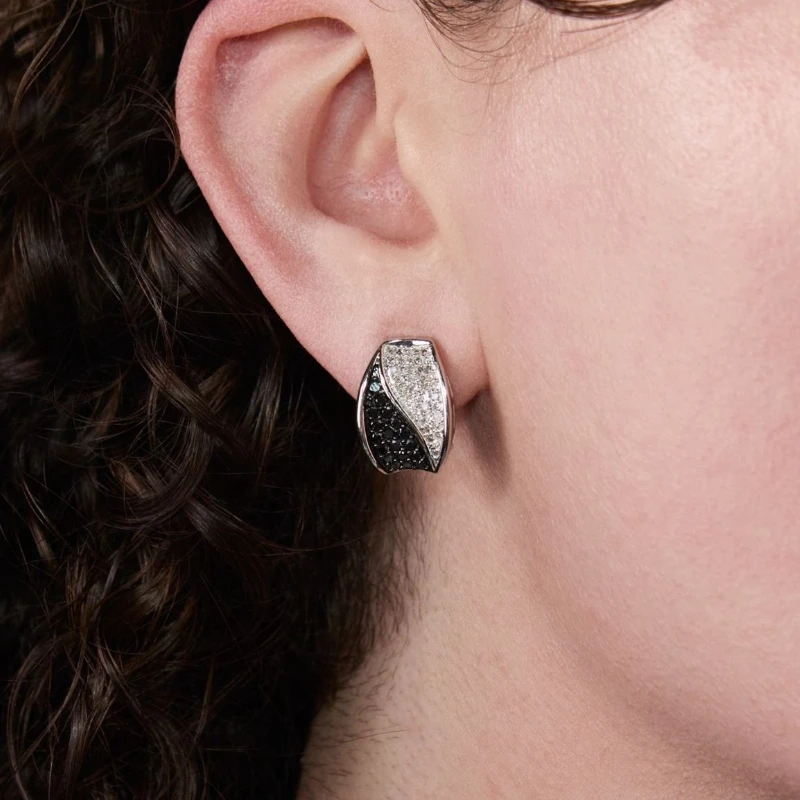 Exquisite Sparkling Black and White Color Inlaid Zircon Pendant Earrings, Women's Fashionable Light Luxury Banquet Jewelry Gifts