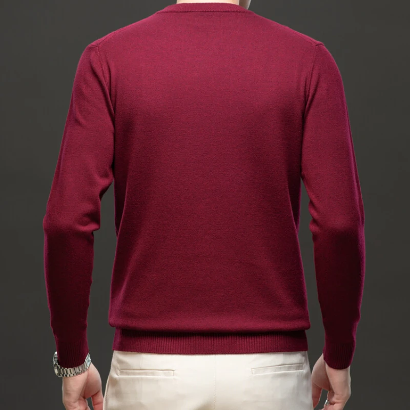 Casual O-neck sweater, autumn and winter solid color warm long-sleeved pullover, men's business casual sweater.M-4XL