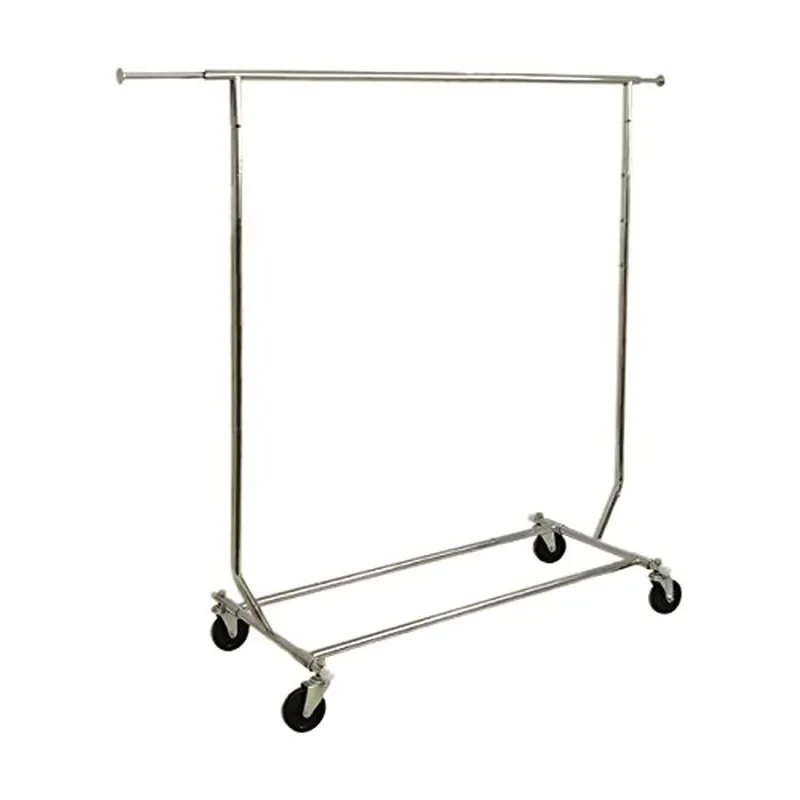 RCS/1-CH Collapsible Rolling Rack Heavy Duty Chrome Floor Standing Fixture Display Racks for Commercial Household Uses Retail