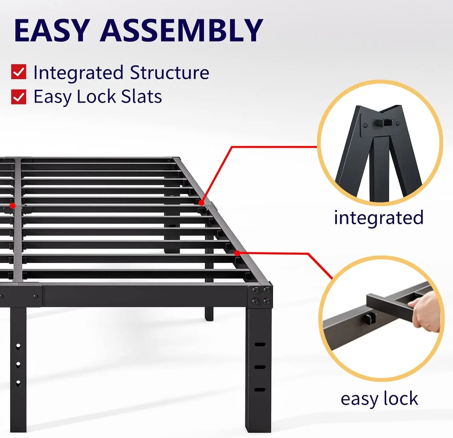 18 Inch High Bed Frame No Box Spring Needed, Heavy Duty King Platform Bed Frame for Heavy People, Easy Assembly