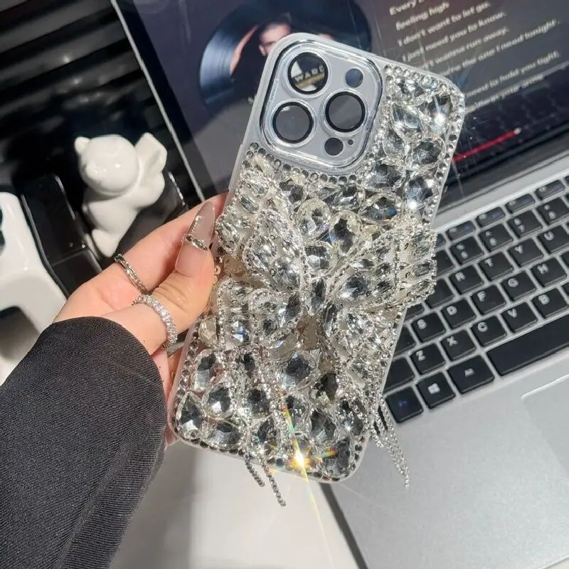 Luxury Diamond Butterfly Fringe Clear Phone Case For iPhone 17ProMax 16 15 14 13 Pro Max Transparent Plating Soft Back Cover