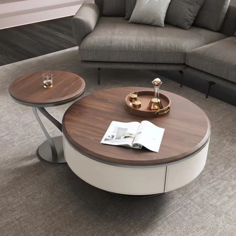 

Small apartment retro-style round living room coffee table: modern, minimalist, lightly luxurious, and high-end