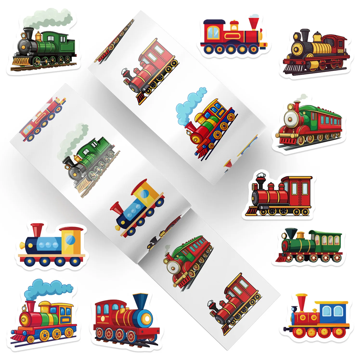 500pcs/Roll Cartoon Train Roll Stickers Creative Graffiti DIY Decoration Mobile Phone Case Notebook Water Cup Toy Gift Stickers