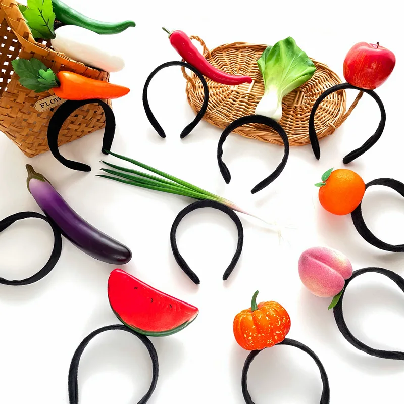 Scallion Hair Band Fruit Vegetable Headwear Radish Peach Apple Chili Eggplant Funny Headband Festival Children's Day Hair Decor