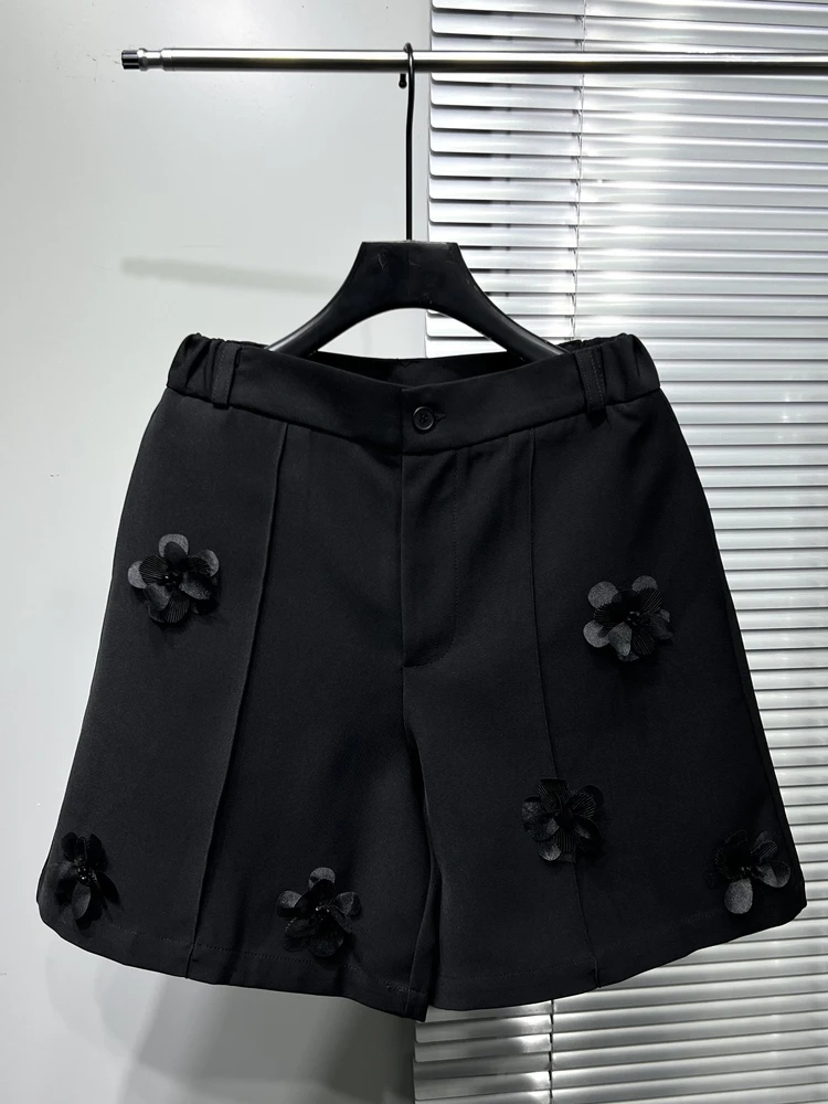 Original Design Heavy Craft Three-Dimensional Flower Decoration Slimming Shorts Men Fashionable Handsome Loose Wide-Leg Pants