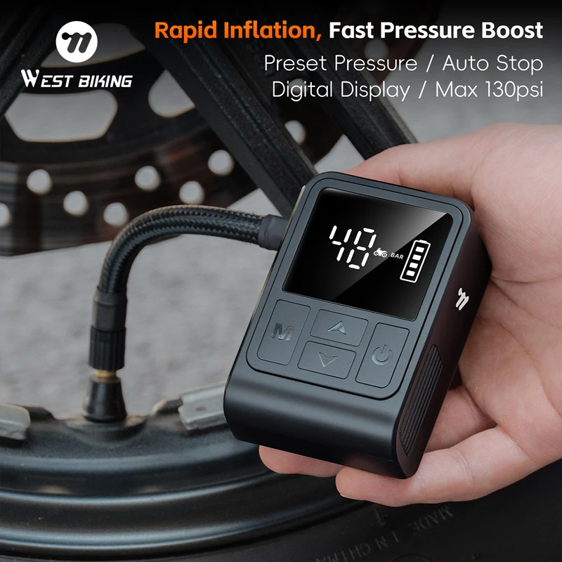 

WEST BIKING Мини-велосипедный электрический насос Портативный MTB дорожный велосипедный воздушный насос для велосипедного двигателя 130 PSI FV AV Электрический насос для шин