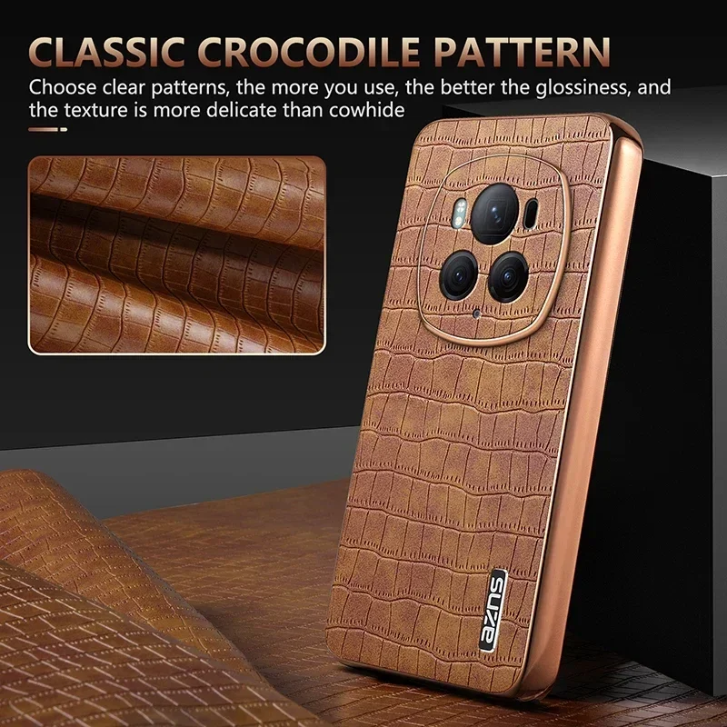 Custodia per telefono in pelle di design galvanico con motivo coccodrillo di moda di lusso per Honor Magic6 Pro Magic6 Ultimate Back Cover