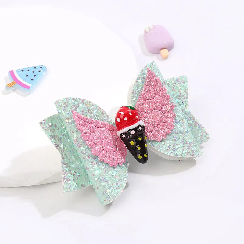 Sweet Unicorn Hair Clips For Baby Girls Glitter Bows Boutique Hairpins Angel Wings Headwear Ice Cream Hairpin Kids Styling Tools