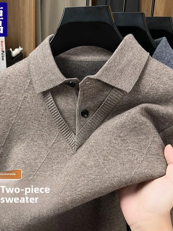 

Мужской вязаный свитер Thiened irt, искусственный двухсекционный зимний теплый базовый слой, повседневный мягкий полиэстер, длинный све