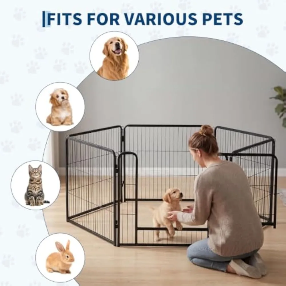 Garvee 6 Panels Dog Fence Playpen Foldable Exercise Puppy Kennel Cage Heavy Duty Exercise Fence w/Door for Dog Cat Rabbit Pet Exercise