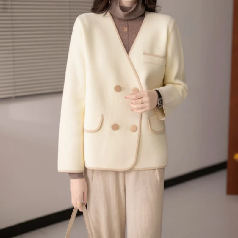 

Temperament V-neck Knitting Cardigan Women Autumn Winter Fashion Loose Sweater Coat Solid Color Trend Long Sleeve Knitwear Tops