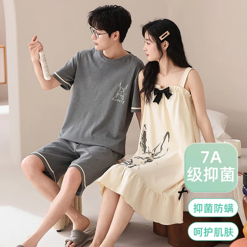 

Cotton Sleepwear For Couples Korean Sleepwear Men Pijamas Women Nightdress Short Sleep Tops Pant Nightwear Pjs pareja hombre