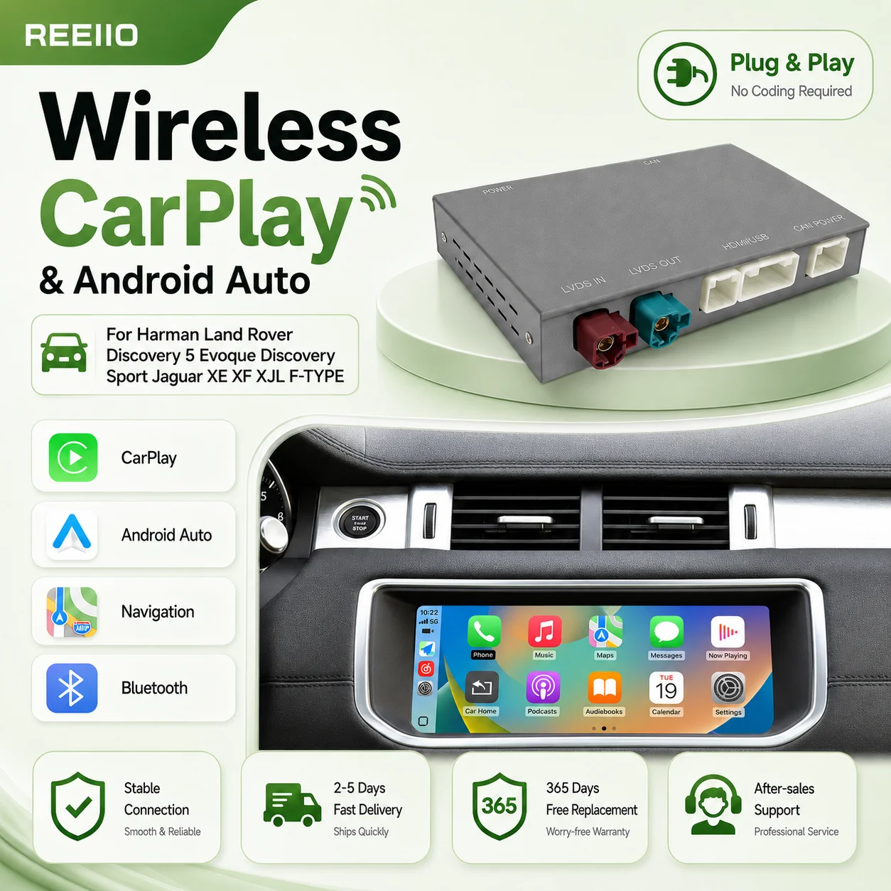 Wireless Carplay Fits For 8 inch Harman Jaguar XF XJL XE E-PACE F-TYPE Land Rover Discovery 5 Evoque 2016-2018 Android Auto AirPlay mirror link