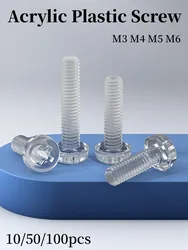 10/50/100pcs M3 M4 M5 M6 Transparent Acrylic Cross Round Head Nylon Screws Plastic Phillips Screw