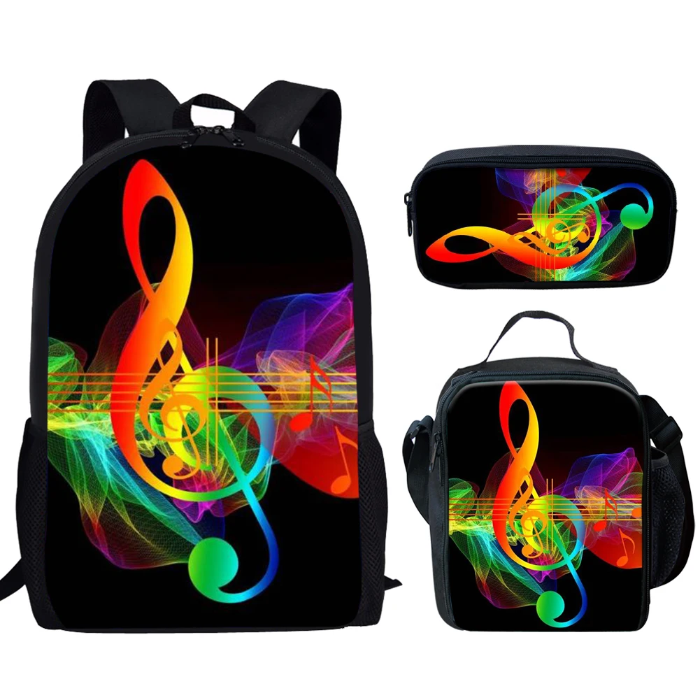 Cartoon Novelty Peculiar Cool Music Notes 3D Print 3pcs/Set pupil School Bags Laptop Daypack Backpack Lunch bag Pencil Case